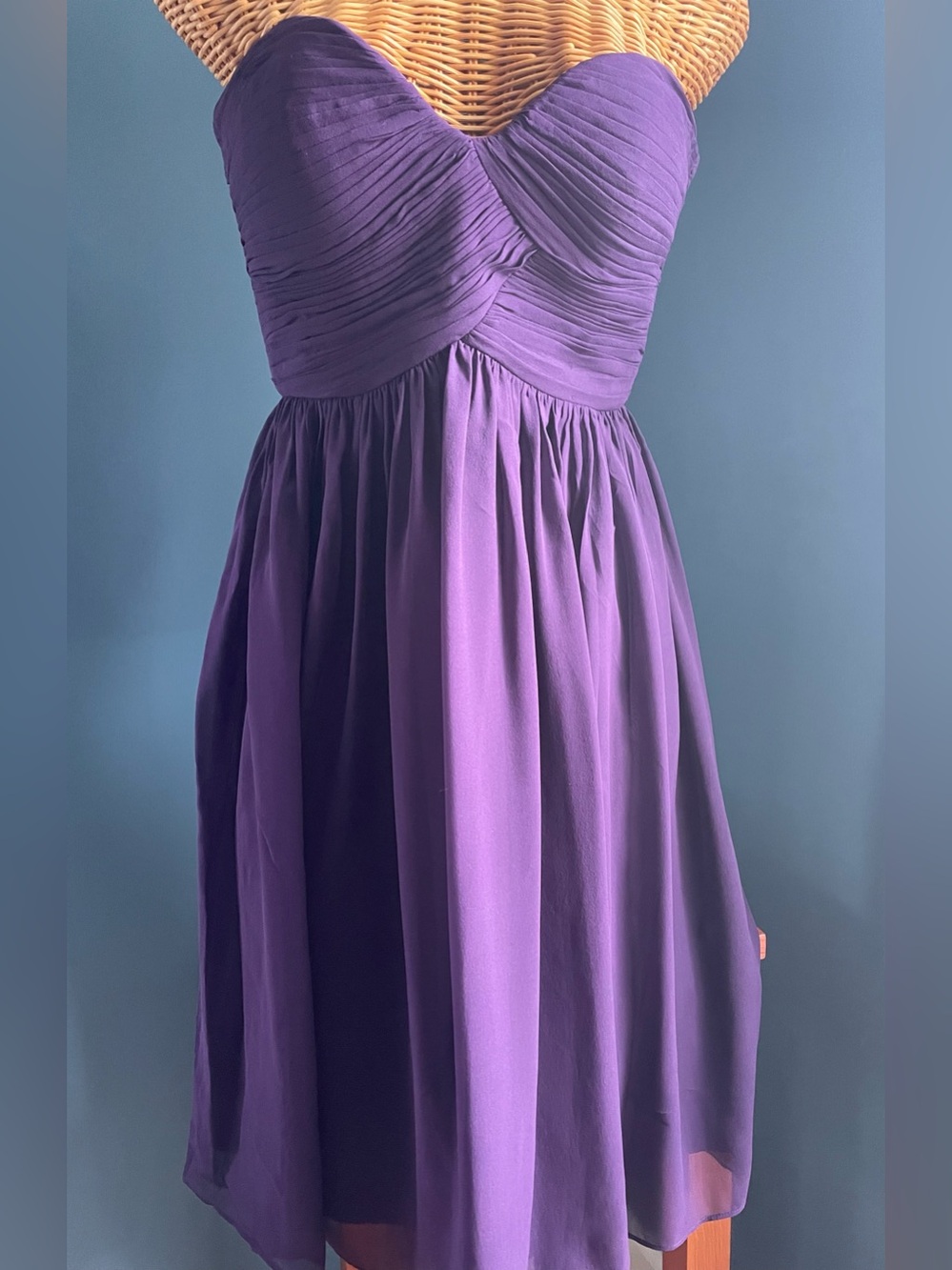 Donna Morgan Purple Silk Chiffon Strapless Sweetheart Neckline Cocktail Dress 4